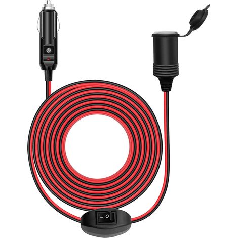 Rallonge Prise Allume-Cigare de Voiture étanche avec ON/OFF Interrupteur et Fusible 15A,12V/24V Adaptateur Allume-Cigare Câble D'extension 17AWG pour Moto,Bateau,Voiture,Camion (1/5)