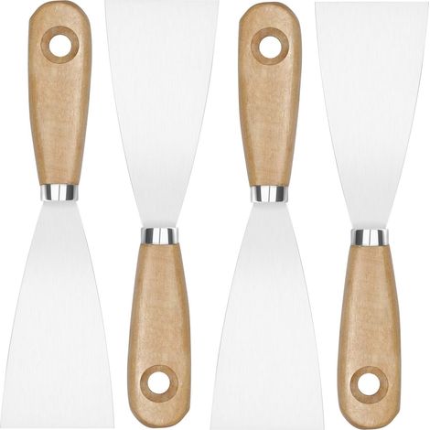 Accessoires pour pistolet à air chaud, Spatule Enduit, 4Pcs Grattoirs à Peinture avec Manche en Bois, Couteaux à peindre pour Papier Peint et Murs (1/5)
