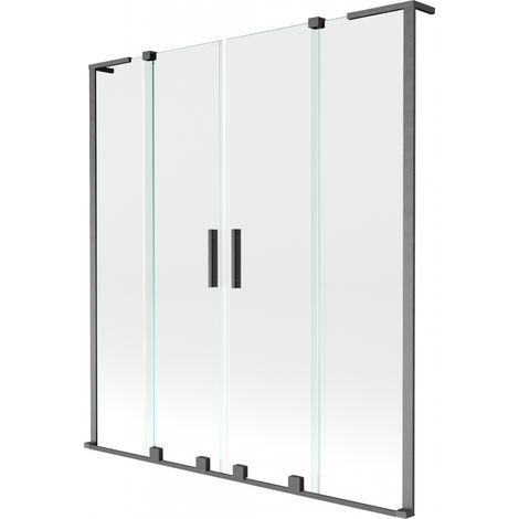 Mexen Velar L Duo paravento da bagno a 2 ante scorrevoli 150 x 150 cm, trasparente, grigio canna di fucile spazzolato - 896-150- (1/2)