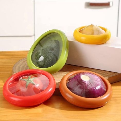 Boîtes de conservation avec couvercles extensibles - hermétiques - conservation longue durée des légumes - Citronniers - Tomates - Avocats - Protection extensible pour avocats - Réutilisables - Ensemb (1/5)