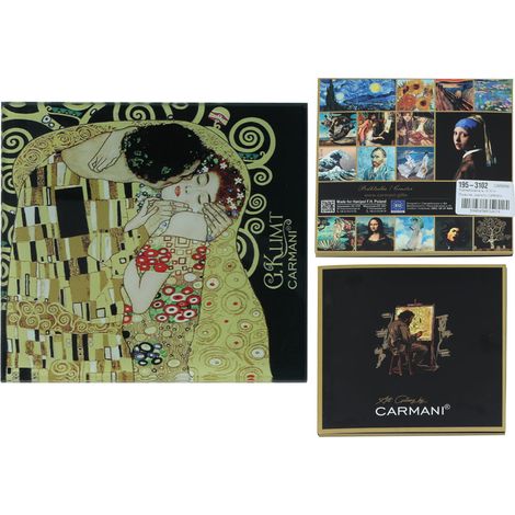 Carmani, Glasuntersetzer ca. 11,5 x 11,5 cm – Gustav Klimt/Der Kuss, schwarzer Hintergrund (1/3)