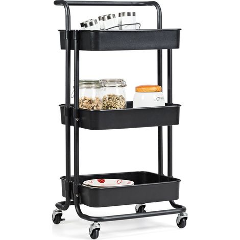 Carrello di servizio con ruote 42 x 35 x 87 cm portata fino a 60 kg pratico contenitore metallo nero 200011381