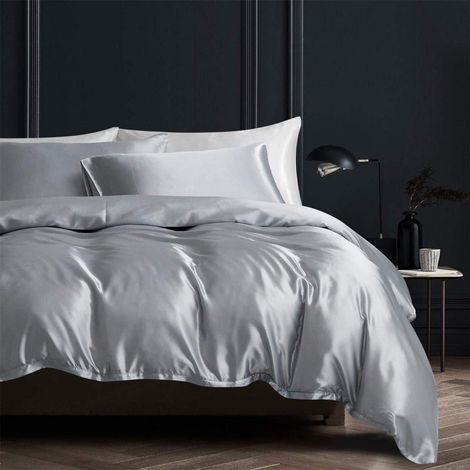 Bettwäsche-Set 200x220cm Grau Mikrofaser-Satin 3-teilig mit Reißverschluss