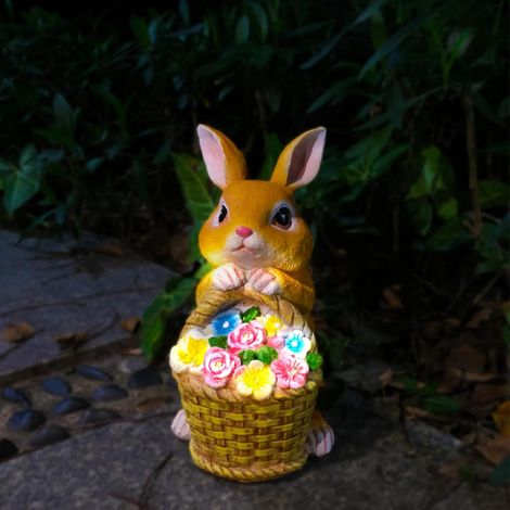 Décorations solaires de jardin – Lampes de lapin d'intérieur et d'extérieur, statue de lapin de pelouse, parfaites pour les pendaisons de crémaillère et les amateurs de jardinage (jaune)