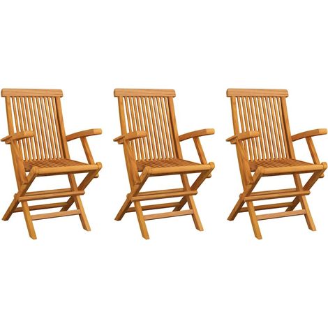 Lot de 3 Chaises de jardin - Chaises d'extérieur pour terrasse/jardin Bois de teck massif BV823932 - BonneVie (1/4)