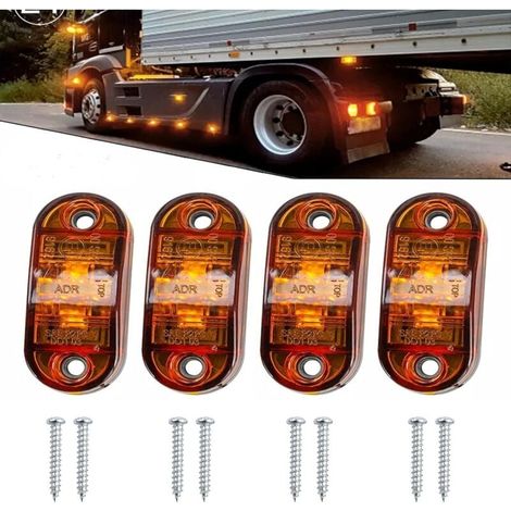 Lot de 4 feux de position latéraux LED étanches pour remorque, van, caravane, camion, bateau 12 V/24 V (jaune) (1/4)