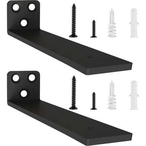 2 Pièces Equerre Etagere Murale 20 cm, Equerre Charge Lourde, Support étagère Murale Pour Étagères Ouvertes de Bricolage (Noir) (1/5)