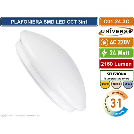 UNIVERSO C01-24W-3C PLAFONIERA CIRCOLARE A LED 24W MONTAGGIO A SOFFITTO CCT 3in1 COLORE LUCE SELEZIONABILE (1/5)