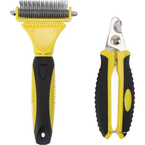 Kit de râteau sous-poil pour animaux de compagnie, coupe-ongles Double face en acier inoxydable pour animaux de compagnie, chats et chiens (1/5)
