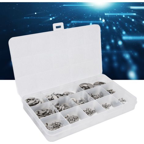 Ensemble de 400 anneaux de retenue de type E en acier inoxydable 304, 1,5-15 mm. (1/5)