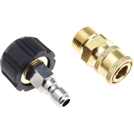2pcs Adaptateurs de Tuyau pour Nettoyeur Haute Pression M22 14mm Filetage Femelle vers 1/4" Prise Rapide Mâle et 1/4" Prise Rapide Femelle vers M22 14mm Mâle (1/5)