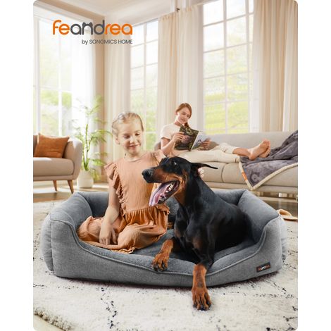 Panier pour Chiens, Lit pour Animaux, Canapé, Tissu Façon Lin, Bords Rehaussés, Antiglisse, Housse Amovible Lavable, Taille XXXL pour Très Grands Chiens, 120 x 90 x 30 cm, Gris Clair
