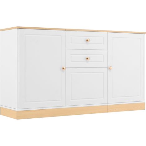 Buffet 3 portes avec 2 tiroirs blanc effet bois 135,5 x 39 x 76 cm HOMVRA (1/5)