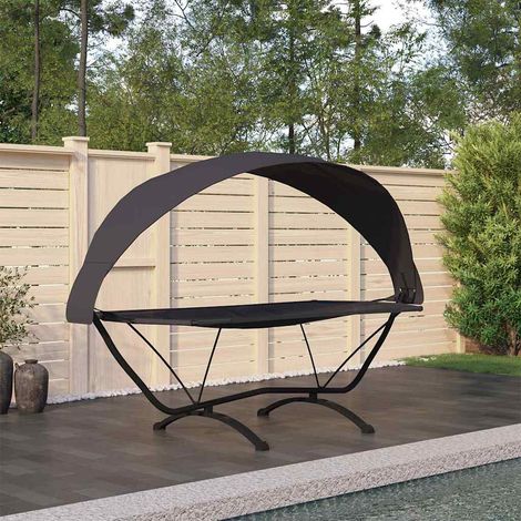 Lit de repos d'extérieur - Fauteuil Relax pour Jardin Balcon Camping avec auvent Noir Acier et tissu Oxford BonneVie-46064 (1/5)