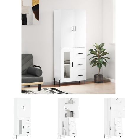 Schrank - vidaXL Highboard Weiß 69,5x34x180 cm Holzwerkstoff - Wohnzimmer (1/5)