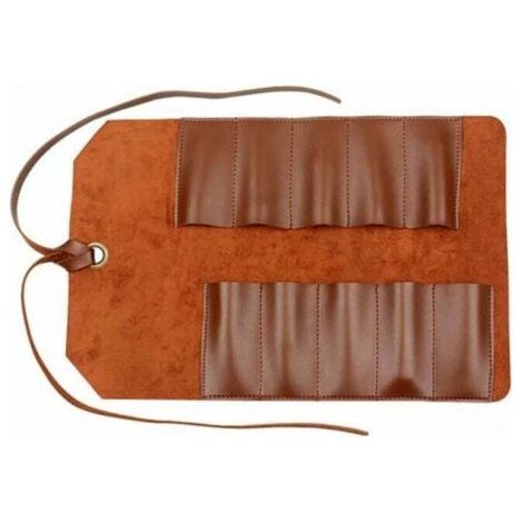 Astuccio portautensili in pelle con 10 tasche, organizer multiuso per attrezzi da falegnameria, chiave inglese, marrone chiaro, marsupio portautensili