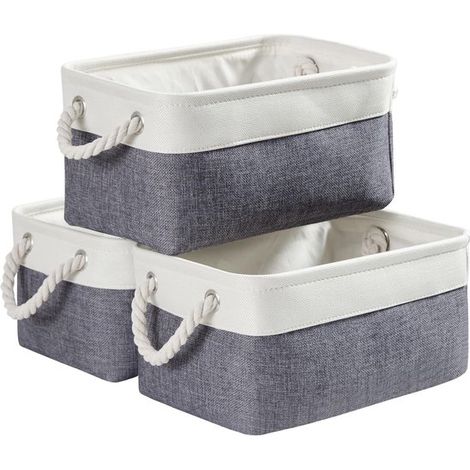 Cajas de almacenamiento - juego de 3 - cestas de almacenamiento plegables de tela con asas para armarios - pequeñas - gris claro blanco - c (1/5)