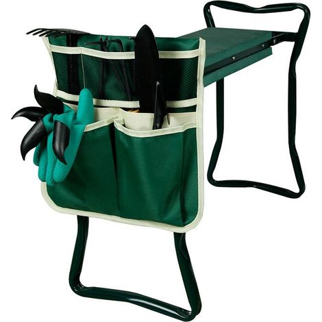 Sacoche de jardin portable pour genouillère, sac de rangement pour genouillère et chaise de jardin, vert et beige (1/5)