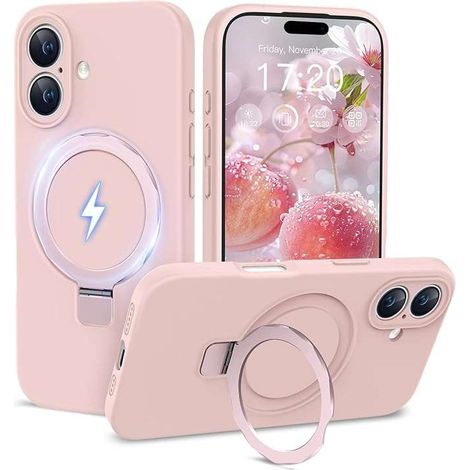 Étui de protection arrière magnétique en silicone rose pour iPhone 16 (1/2)