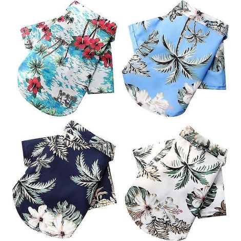 4 camisetas de verano para mascotas estilo hawaiano con estampado floral para perros. (1/5)
