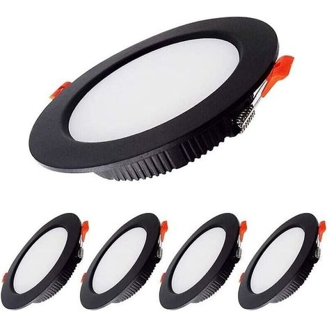 7W Spot Led Encastrable Dimmable Noir Extra Plat 230V 5 Pack,700LM = 70W incandescence, IP44,Blanc Froid 6000K, Dcoupe 80-90mm,Rond plafond encastr Pour salle de bain,Cuisine,Salon,Couloir