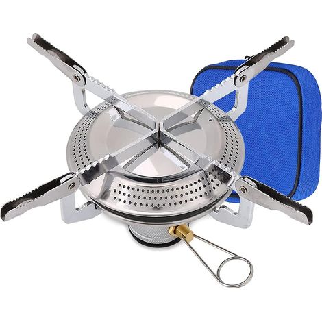 Réchaud à gaz portable mini en alliage de titane avec brûleur à vent et sac de rangement pour la randonnée, le camping, l'escalade, la pêche, les pique-niques et les barbecues. (1/5)
