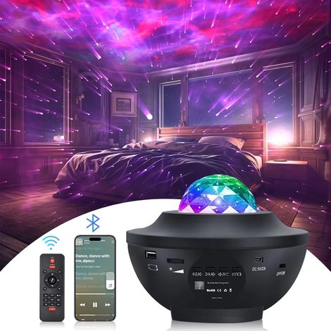 Projecteur de ciel étoilé avec veilleuse LED et vagues océaniques, comprenant une télécommande, une musique à changement de couleur, un haut-parleur Bluetooth et une minuterie, idéal pour les débutant (1/5)