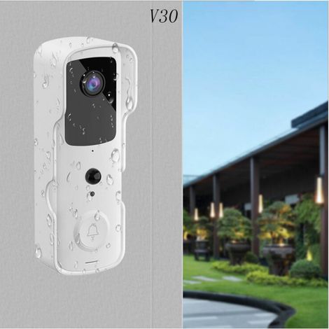 Sonnette étanche de faible puissance d'interphone de surveillance à distance de smartphone visuel de WIFI sans fil,Blanc (1/5)