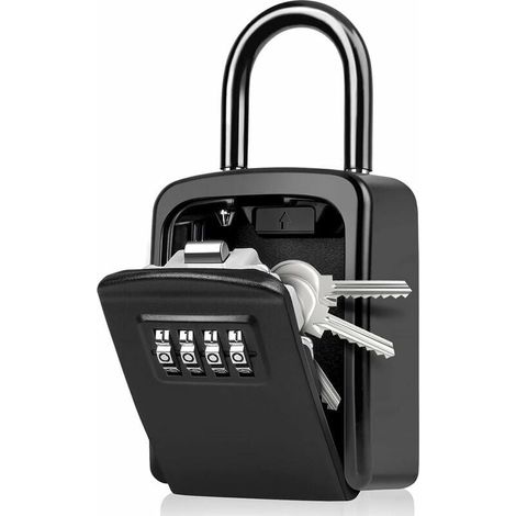 Secure Key Box, Key Box with Code [Weatherproof] [with Removable Handle] Mini Portable Secure Key Box with Resettable Code for Outdoor and Indoor Use (Black), MUMU (1/4)