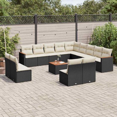 Ensemble de Table de Jardin avec 10 Chaises et Coussins Crème Résine Tressée Noire, Verre Trempé Dimensions 275x106x73 cm 11 Pièces pour Terrasse et Extérieur (1/3)