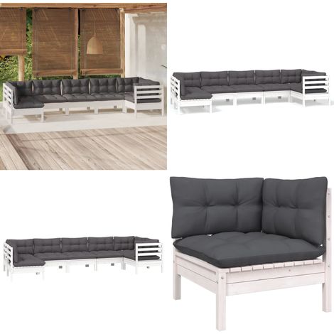7-tlg. Garten-Lounge-Set mit Kissen Weiß Kiefernholz - Garten Lounge Set - Kiefernholz Möbel - Outdoor Möbel - Loungemöbel - Gartenmöbel - Home & Living (1/5)