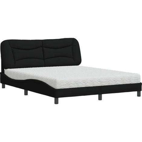 Lit double  Lit adulte  Lit avec matelas Hvar noir 160x200 cm tissu (1/5)