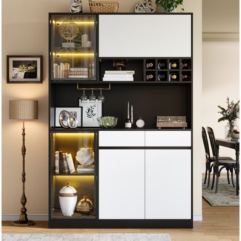 Vitrine haute multifonction LED avec casier à bouteilles et portes vitrées 120x35x180 cm (1/5)