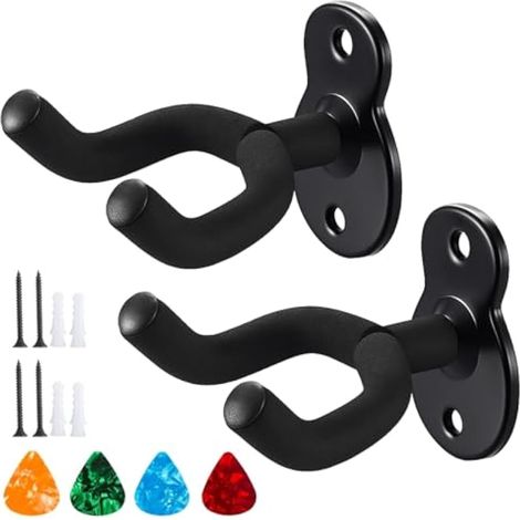 Support De Guitare Mural, Accroche De Guitare Mural, Convient pour la basse, la guitare, l'ukulélé,Contient des pics à quatre couleurs (2 Sets) (1/4)