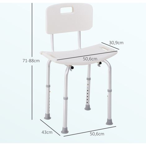 Chaise de douche doté de dossier en hauteur réglable et charge antidérapante 136 kg pour les personnes âgées et handicapées (1/4)