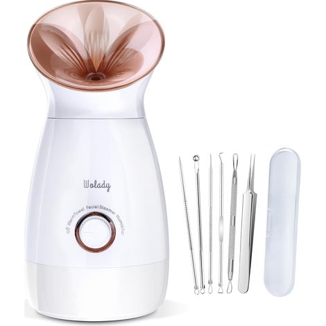 Vapeur visage Nano ionique pour pores avec lumière UV et brume chaude pulvérisateur à la maison, sauna, spa, bonus, extracteur de points noirs (Rose Large) (1/5)