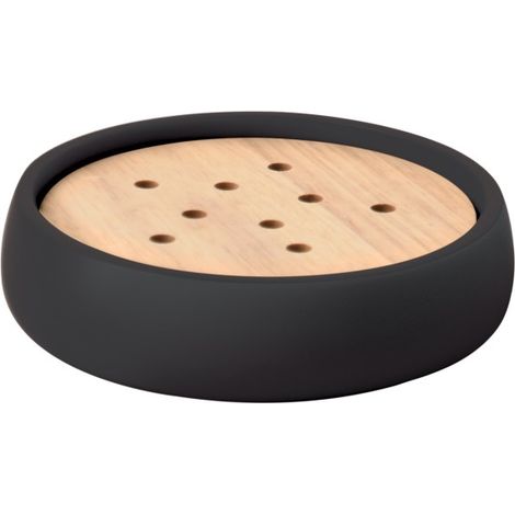 Jabonera Poliresina y Madera SVEN Negro mate Spirella