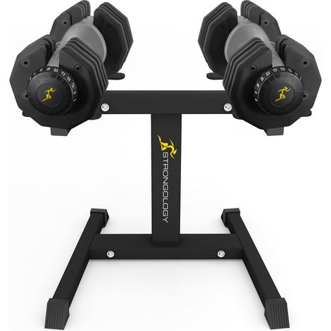 Homeology Strongology Urban25 Grey Adjustable Dumbbell Pair with Free Durable Steel Adjustable Urban25 Dumbbell Floor Stand