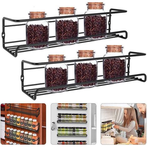 Meuble de rangement pour épices de cuisine, sans perçage, 29 x 6,5 x 6 cm (noir, 2 pièces) (1/5)