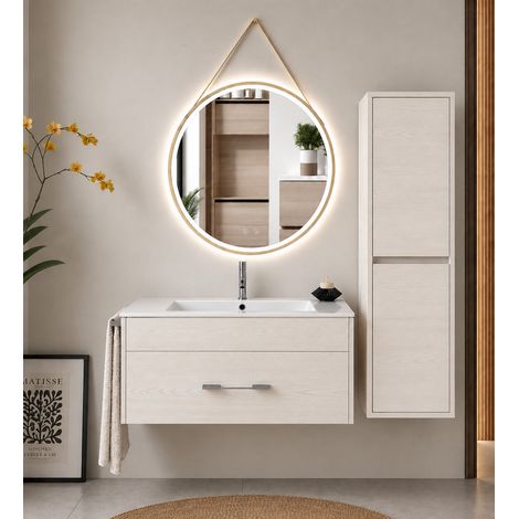 Meuble de salle de bain avec vasque ORIGENBATH FLORENCIA sans miroir 60x35 cm blanc nordique avec colonne (1/5)