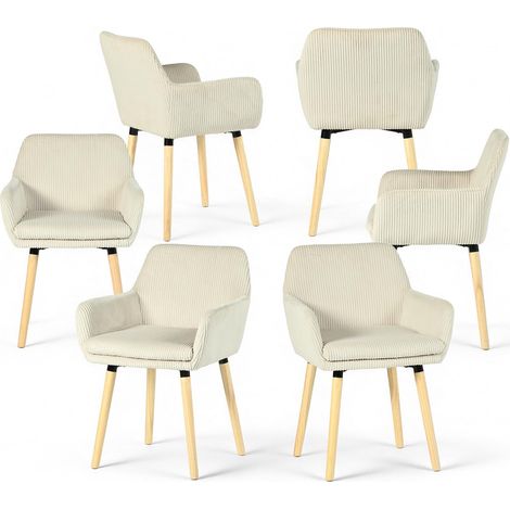 Meuble Cosy Chaises de Salle à Manger Scandinave Lot de 6, Fauteuil Rembourrée en Velours Côtelé, Pieds en Bois, pour Cuisine Salon Chambre, Beige (1/5)