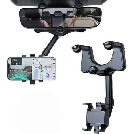Support de tlphone de Voiture pour rtroviseur, Auto Support Tlphone Voiture Rotatif et Rtractable 360 pour Tous Les Smartphones (1/5)