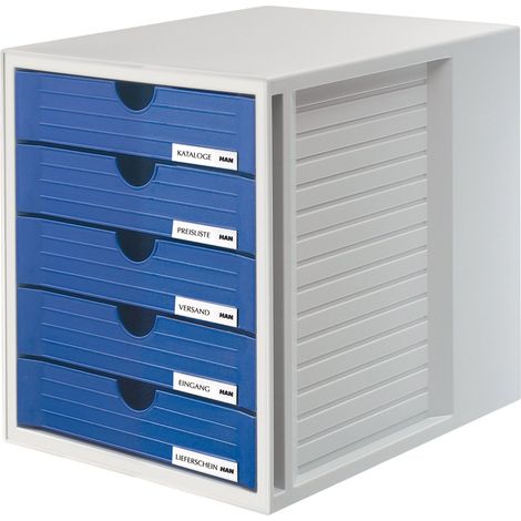 Cassettiera portadocumenti HAN SYSTEMBOX – design accattivante per documenti fino al formato C4, 5 cassetti chiusi, grigio chiaro-blu, 1450-14 (1/5)