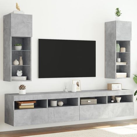 TV-Schränke mit LED-Leuchten 2 Stk. Betongrau 30,5x30x90 cm