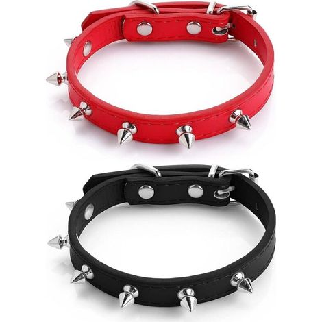 Collier Clouté Cuir PU Souple Réglable pour Chat et Chiot, Lot de 2, Taille S, Design Punk avec Rivets Métalliques (1/5)