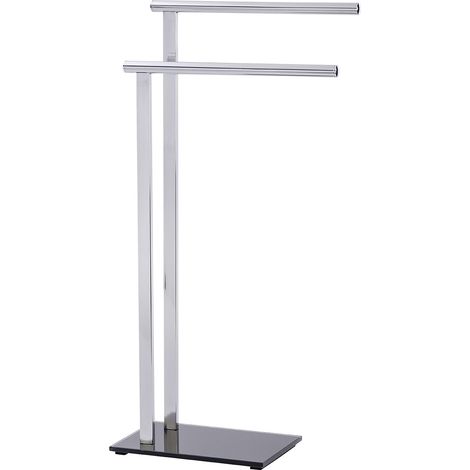 Porte-serviettes WENKO Lava inox argenté 42 cm base en verre noir porte-serviettes sur pied design support serviettes salle de bain élégant en acier inoxydable pour décoration moderne et pratique (1/5)