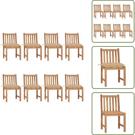 Gartenstühle 8 Stk. mit Kissen Massivholz Teak - Gartenstühle - Teakholzmöbel - Outdoormöbel - Esszimmerstühle - Balkonmöbel (1/5)