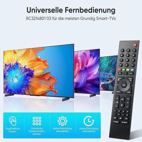 Télécommande de rechange Grundig - Télécommande universelle de rechange pour RC3214801-03 - Compatible avec la télécommande Grundig Smart TV (aucune configuration nécessaire)