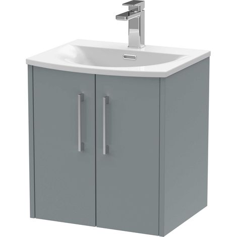 Hudson Reed Juno Matt Coastal Grey 500mm Wall Hung 2 Door Vanity Unit and Curved Ceramic Basin - JNU2321G (1/6)