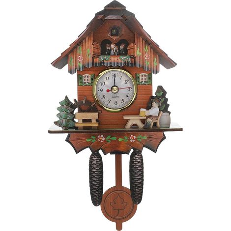 Horloge à Coucou Murale Décorative en Bois 34 Cm Mouvement Quartz Silencieux pour Salon Chambre Style Chalet Traditionnelle Pendule (1/5)